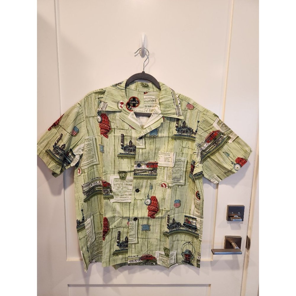 Hawaiian Style Shirt w/Train Locomotive Graphics XL